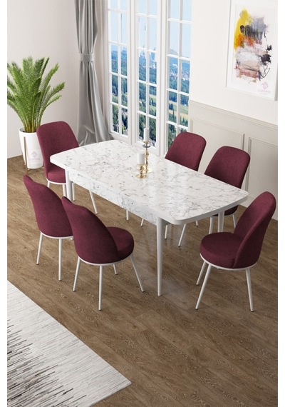 Canisa Concept Zen Serisi 80x132 Mdf Açılabilir Beyaz Mermer Desen Masa Takımı Ve 6 Bordo Sandalye Masa Beyaz/sandalyeler Bordo Canisa Concept Zen Serisi 80x132 Mdf Açılabilir Beyaz Mermer Desen Masa Takımı Ve 6 Bordo Sandalye Masa Beyaz/sandalyeler Bordo
