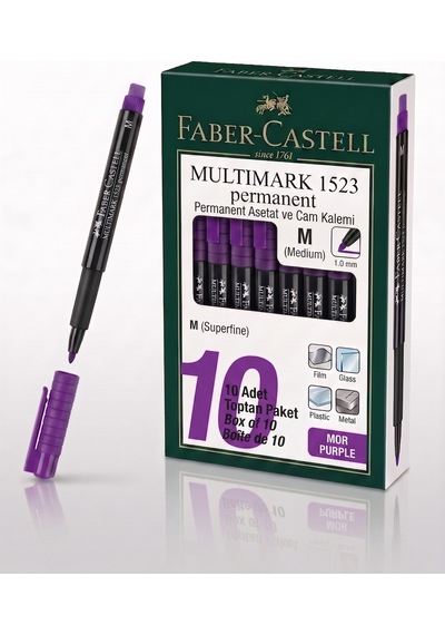 Faber-castell Permanent Asetat Ve Cam Kalemi M Uç 1.0 Mm Mor - 10 Adet Toptan Paket