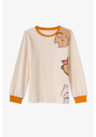 Penti Kız Çocuk Turuncu Dont Worry Pamuklu Uzun Kollu 2li Pijama Takımı Rg43