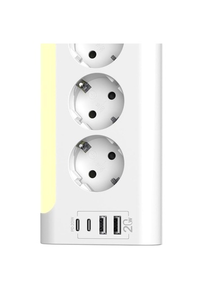 Prz06 3 Soketli 2 Usb 2 Type-c Pd20 2m 306 Joule Tam Bakır Kablolu Beyaz Akım Korumalı Priz 0
