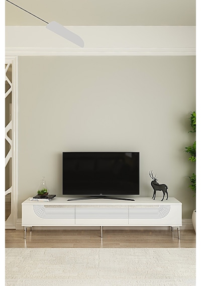 Tsa1805bs - Meyra Tsa180 Tv Stand, Tv Sehpası Ve Tv Ünitesi Beyaz-sılver 180cm