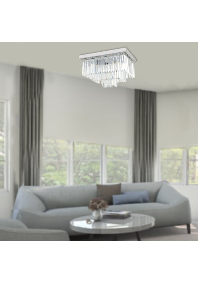 Nilüfer Kristalli Krom Kaplama Triplex Kare Kristalli Taşlı Modern Tasarım Kristal Salon Avize