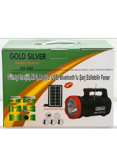 Gold Sılver Solar Şarjlı El Feneri Kamp Çadır Seti - Gs-540 Siyah