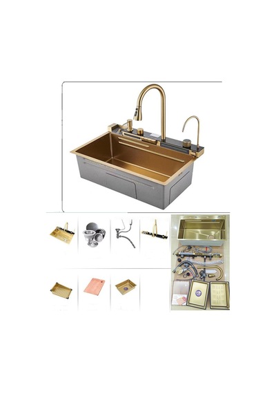 Premium Gold Akıllı Mutfak Evyesi- 75x46 Cm Çok Fonksiyonlu- Lüx Dijital Akıllı Eviye Seti