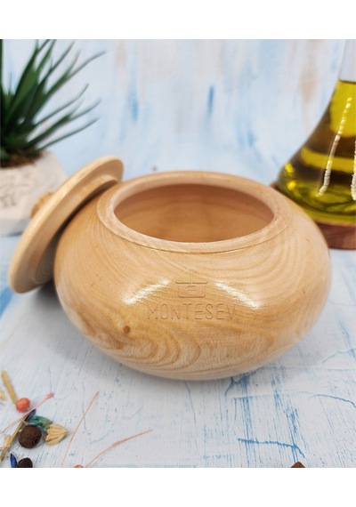 Ahşap Kapaklı Şekerlik Tuzluk Baharatlık Çerezlik Kase Naturel