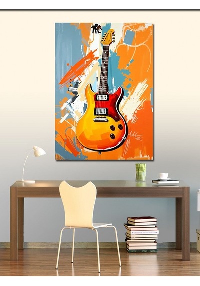 Kanvas Tablo Turuncu Elektrogitar 70cmx100cm