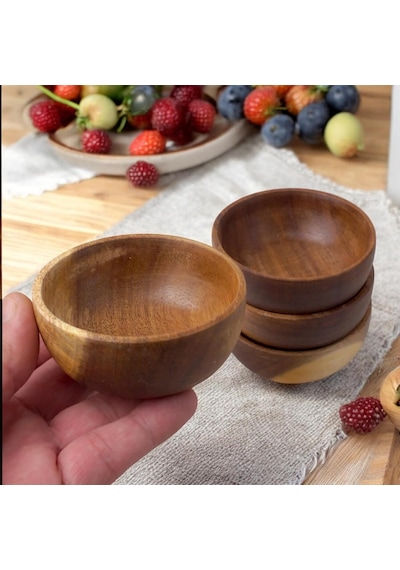 Deconox 4'lü Yuvarlak Akasya Çerezlik, Sunum Kasesi, Zeytinlik, Kahvaltı Sunumluk 8 Cm - 4 Cm Diğer