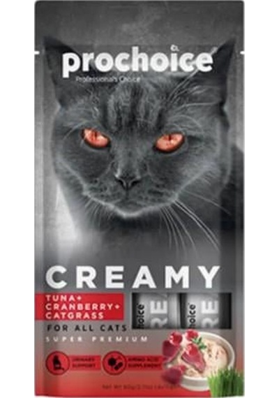 Pro Choice Creamy Ton Balıklı Kızılcıklı ve Kedi Otlu Sıvı Kedi Ödül Maması 4 x 15 G