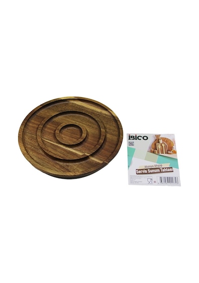 Akasya Yuvarlak 2 Bölmeli 1+1 Ahşap Servis Sunum Tepsi - Tahtası 20 X 1.4cm