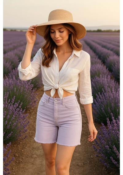 Banny Jeans Kadın Basic Paçası Kesik Jen Şort Lila