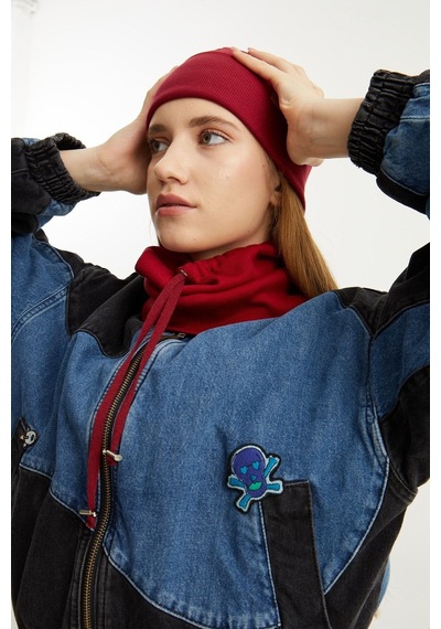 Butikgiz Kadın Balıkçı Style Pamuklu Kaşkorse Terletmez Ultra Hafif Yumuşak Bere Boyunluk Takım Bordo