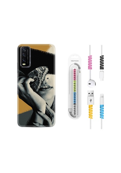 Vivo Y20 Kılıf Kablo Koruyuculu Butterfly Girl 1837