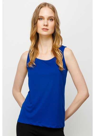 Kadın Kare Yaka Askılı T-shirt Saks Saks