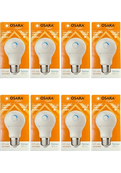 Osaka 10w 75w 6500k Beyaz Işık E27 Duylu Dim Edilebilir Led Ampul 8 Adet