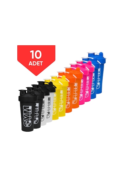 Gym Shaker 650 Ml Ölçekli Ve Sızdırmaz Kapaklı Protein Shaker 10'lu Set Çok Renkli