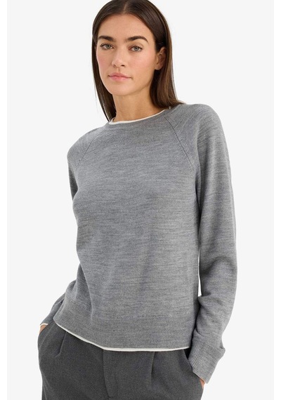 Defacto Relax Fit Bisiklet Yaka Kazak G9739ax25cwgr56 Gri-gr56