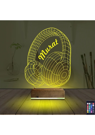 Luvivia Dj Müzik Kulaklık Kişiye Özel 3d Lamba - Masa Gece Lambası Şeffaf