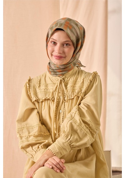 Silk Home Soft Eşarp 73096-12 Su Yeşili, Turuncu, Haki, Gri