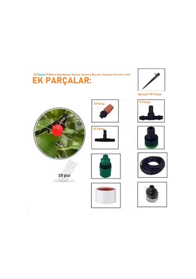 Zhltools 15 Metre Bağ Bahçe Damla Sulama Borusu Sulama Hortumu Seti