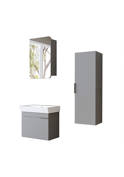 Likya Mdflam Kapaklı Lavabolu 60 Cm Banyo Alt Dolabı + Banyo Üst Dolabı + Banyo Boy Dolabı Kül Gri Likya Mdflam Kapaklı Lavabolu 60 Cm Banyo Alt Dolabı + Banyo Üst Dolabı + Banyo Boy Dolabı Kül Gri