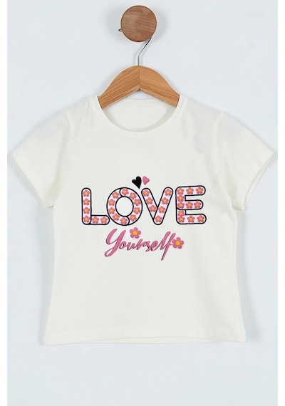 Hçm Kız Çocuk Tshirt Love Baskılı Bisiklet Yaka D28 Krem