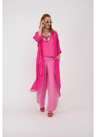 Bohem Stil Italyan Korsajlı Astarlı İpek Wes Pantolon -8733 Pembe