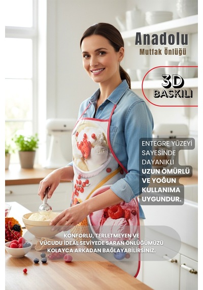 Anadolu 3 Boyutlu Mutfak Önlüğü 3d Baskılı Mutfak Önlüğü Sıvı Su Geçirmez Mutfak Önlüğü Dondurma