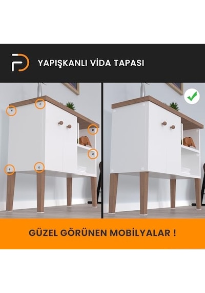 Furndıy Vida Çivi Gizleyici Tapa 21mm X 50 Parça Çivi Ve Vida Deliği İçin Gizleyici Sticker Kendinden Yapışkanlı Vida Tapası Beyaz