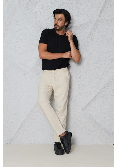 Myrab Denim Yazlık Rahat Kalıp Keten Pantolon Füme Ekru