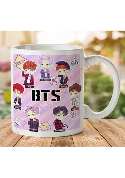 Bts Chibi K-pop İki Tarafı Baskılı Kupa Bardak.jpg Çok Renkli