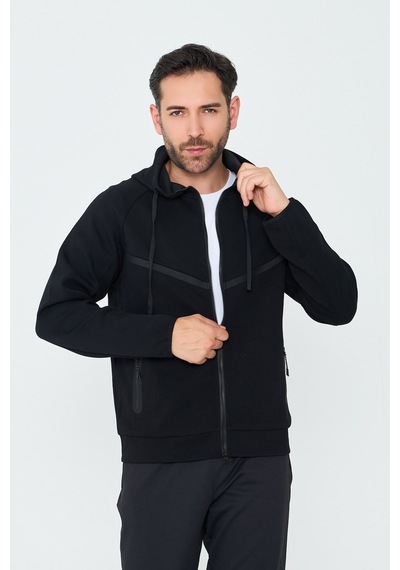 White Stone Siyah Cepli Kapüşonlu Fermuarlı Erkek Sweatshirt