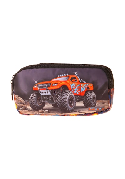 Kaukko Kids Arazi Aracı Baskılı Siyah - Kırmızı Erkek Çocuk Okul Kalemliği Kalem Çantası - L5361