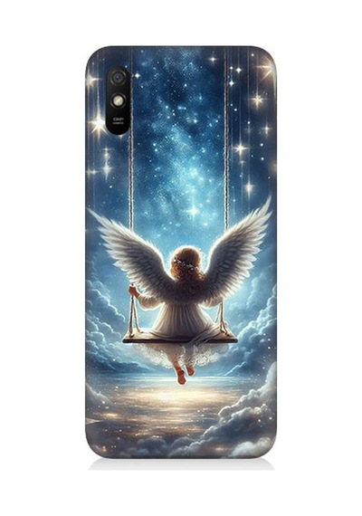 Xiaomi Redmi 9a Uyumlu Yıldızlarla Salıncakta Melek Desenli Silikon Kılıf Çok Renkli
