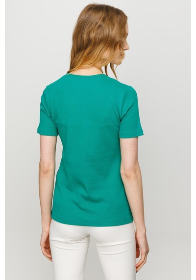 Kadın V Yaka Kaşkorse Pamuk T-shirt Yeşil Yeşil