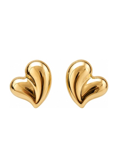 Cm Jewelry Kalp Detaylı Gold Çelik Küpe Altın