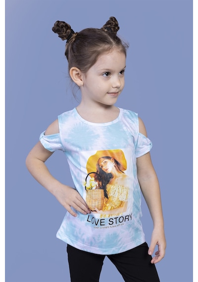Toontoy Kids Toontoy Kız Çocuk Komple Desenli Dijital Baskılı Tişört Su Yeşili