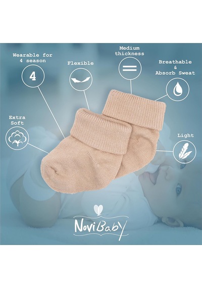3'lü Bambu Yenidoğan Bebek Çorap Fresh, 6-12 Ay Bej - Çok Renkli