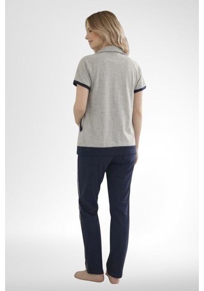 Mecit Pijama Mecit 6352 Lacivert Bayan Yelekli Hamile Lohusa Pijama Takımı
