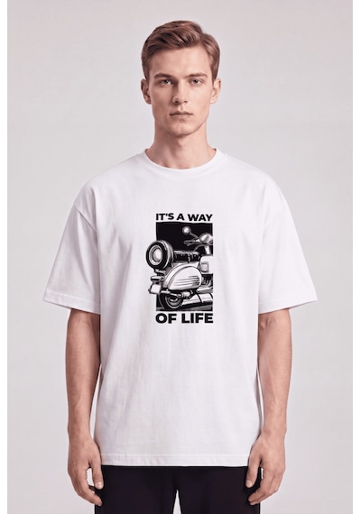 Black Nova Oversize Baskılı Unisex %100 Pamuk T-shirt Way Of Life Beyaz