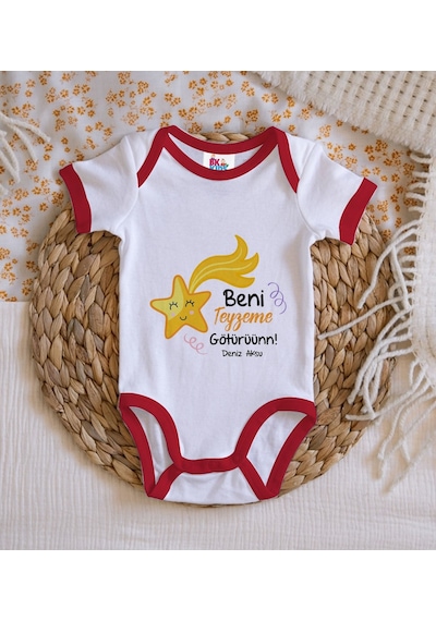 Bk Gift Bk Kids Kişiye Özel Beni Teyzeme Götürün Tasarımlı Kırmızı Bebek Body Zıbın-1