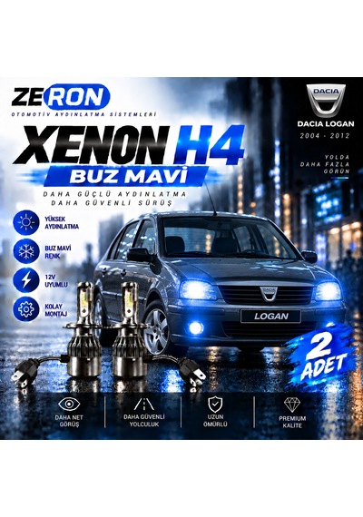 Dacia Logan Xenon H4 Buz Mavi Led Far Ampulü 12v 2 Adet Yüksek Aydınlatma Kolay