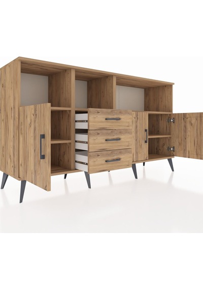 Kronos Konsol 5 Raflı 3 Çekmeceli 3 Kapaklı 176x59x99 Çam-çam Çam-çam