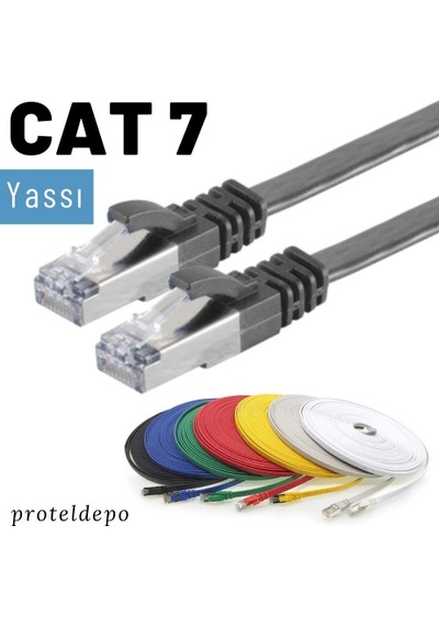 Irenis CAT7 Kablo Yassı FTP Ethernet Network LAN Ağ Kablosu, 15 M-Siyah