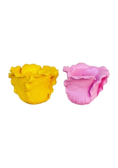 El Yapımı Sarı Ve Pembe Renklerde Iki Tane Çiçek Model Saksı. Pembe