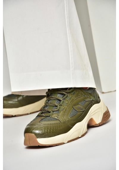 Fox Shoes U312414209 Yeşil Kalın Tabanlı Spor Ayakkabı Sneakers Yeşil-suni Deri Yeşil
