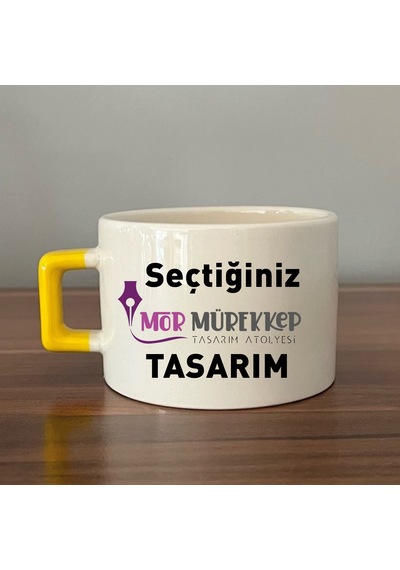 Seçtiğin Mor Mürekkep Tasarım & İsim Sarı Kulplu Seramik C Kupa