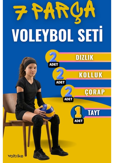 7 Parça Voleybol Seti- Voleybol Dizliği + Voleybol Taytı+ Voleybol Elliği+ Voleybol Çorap Siyah