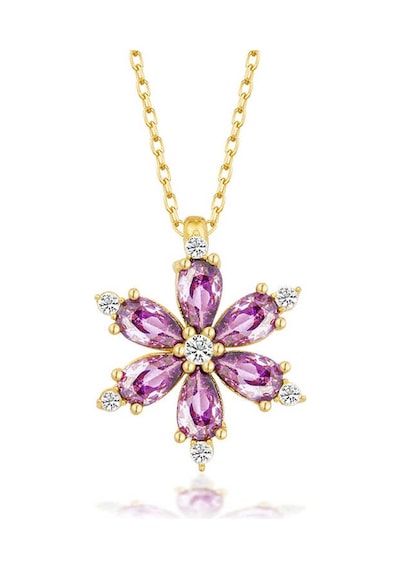 925 Ayar Gümüş Gold Mor Lotus Çiçeği Kadın Kolye Beyaz