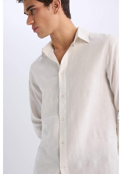 DeFacto %100 Keten Regular Fit Polo Yaka Yazlık Uzun Kollu Beyaz Gömlek D9925AX25SPWT33 DeFacto %100 Keten Regular Fit Polo Yaka Yazlık Uzun Kollu Beyaz Gömlek D9925AX25SPWT33