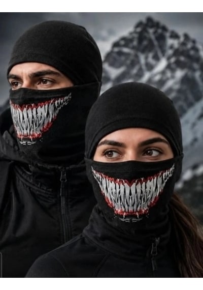 Biçomi Rüzgâr Geçirmez Kask İçi Nefes Alan Viskoz Tam Yüz Balaklava & Termal Boyunluk Unisex Siyah